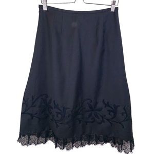 Vintage Ann Taylor Loft Black Gothic Embroidered Lace Trim Midi Skirt sz 6